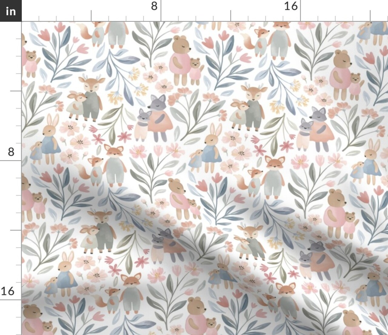 Watercolor Forest Pastel Woodland Bohemian Family Whimsical Fun Cute Happy Cheerful Soft Pink Blue White Custom Printed Fabric by Spoonflower Various Fabrics by the Yard or Fat Quarter